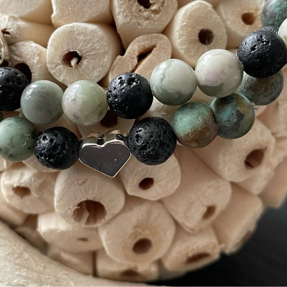 Natural Stone 6mm Bracelet Set African Turquoise Jasper, Tree Agate & Lava Stone - Picture 3 of 11